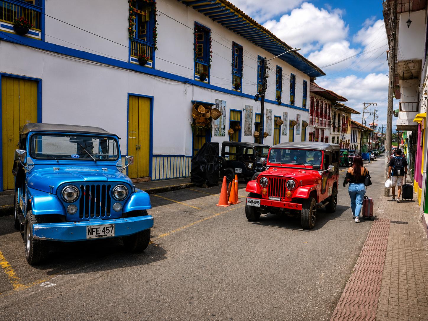 Blue and red Willys Jeeps in Filandia Colombia