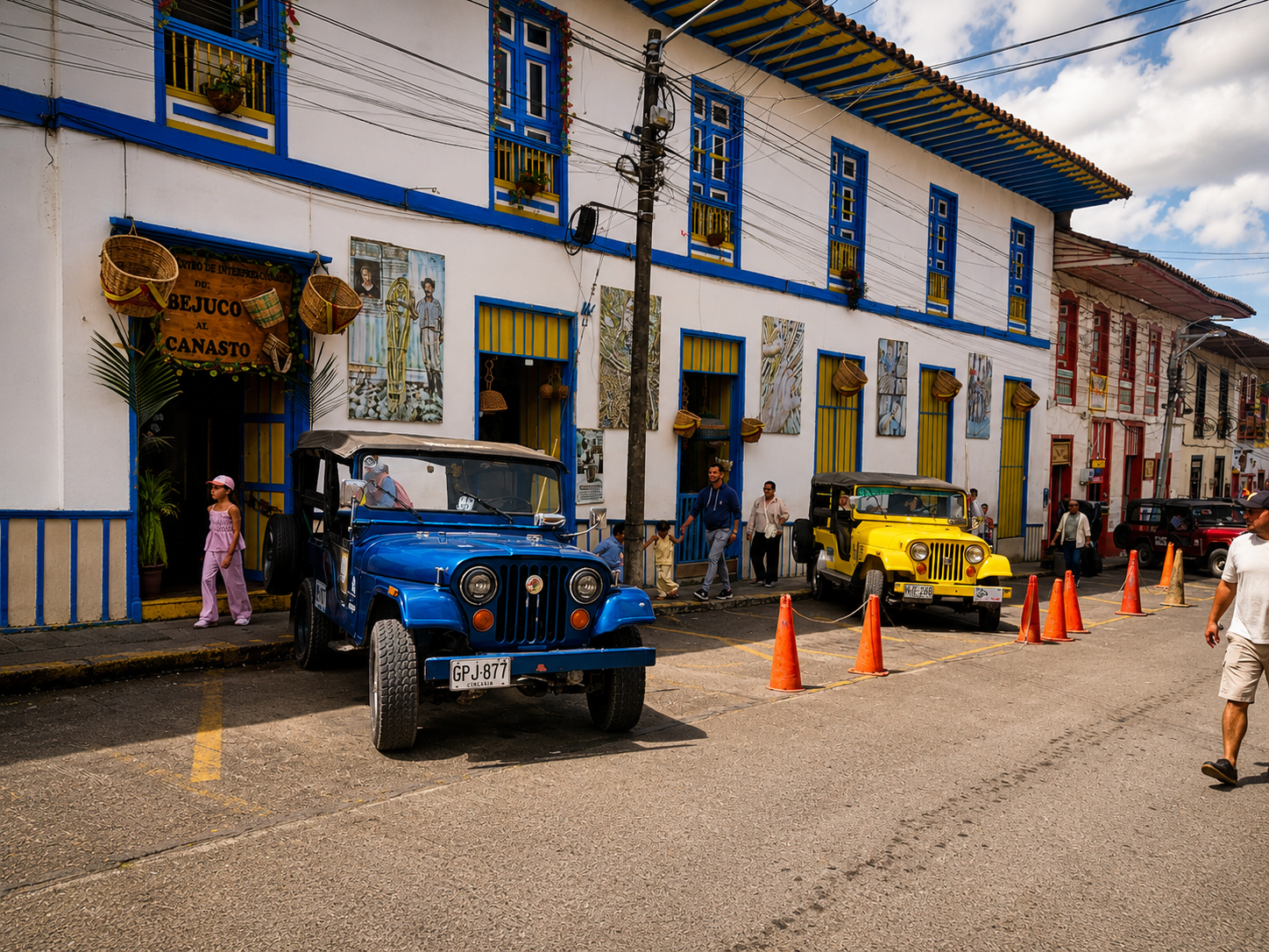 Blue Willys Jeep front view in Filandia Colombia