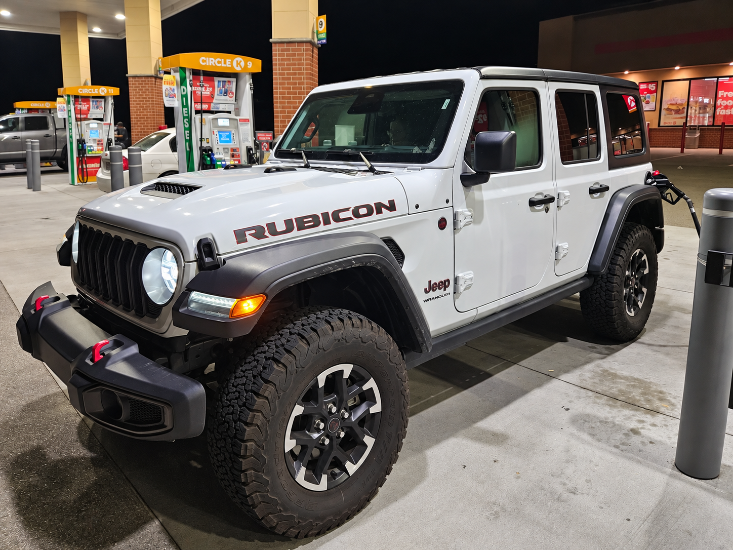 White stock Jeep Wrangler JLU Rubicon from an earlier rental trip