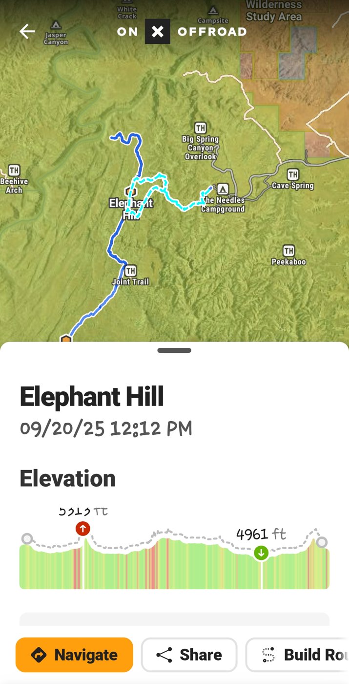 Elephant Hill onX Offroad track and elevation profile